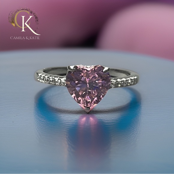 Heart Pink Lab Diamond Promise Ring - Picture 2 of 5